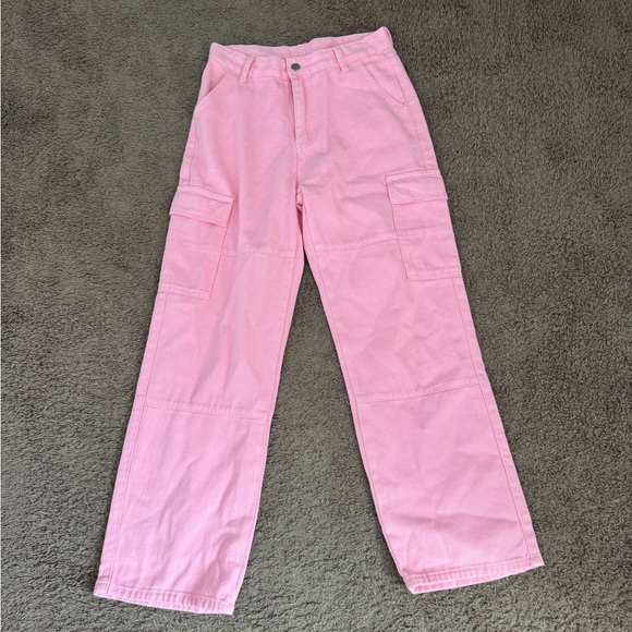 2 FOR $25SHEIN Pink High Rise Cargo Jeans Wide Leg Utility MP PETITE 28 x 27.5 - Picture 2 of 9